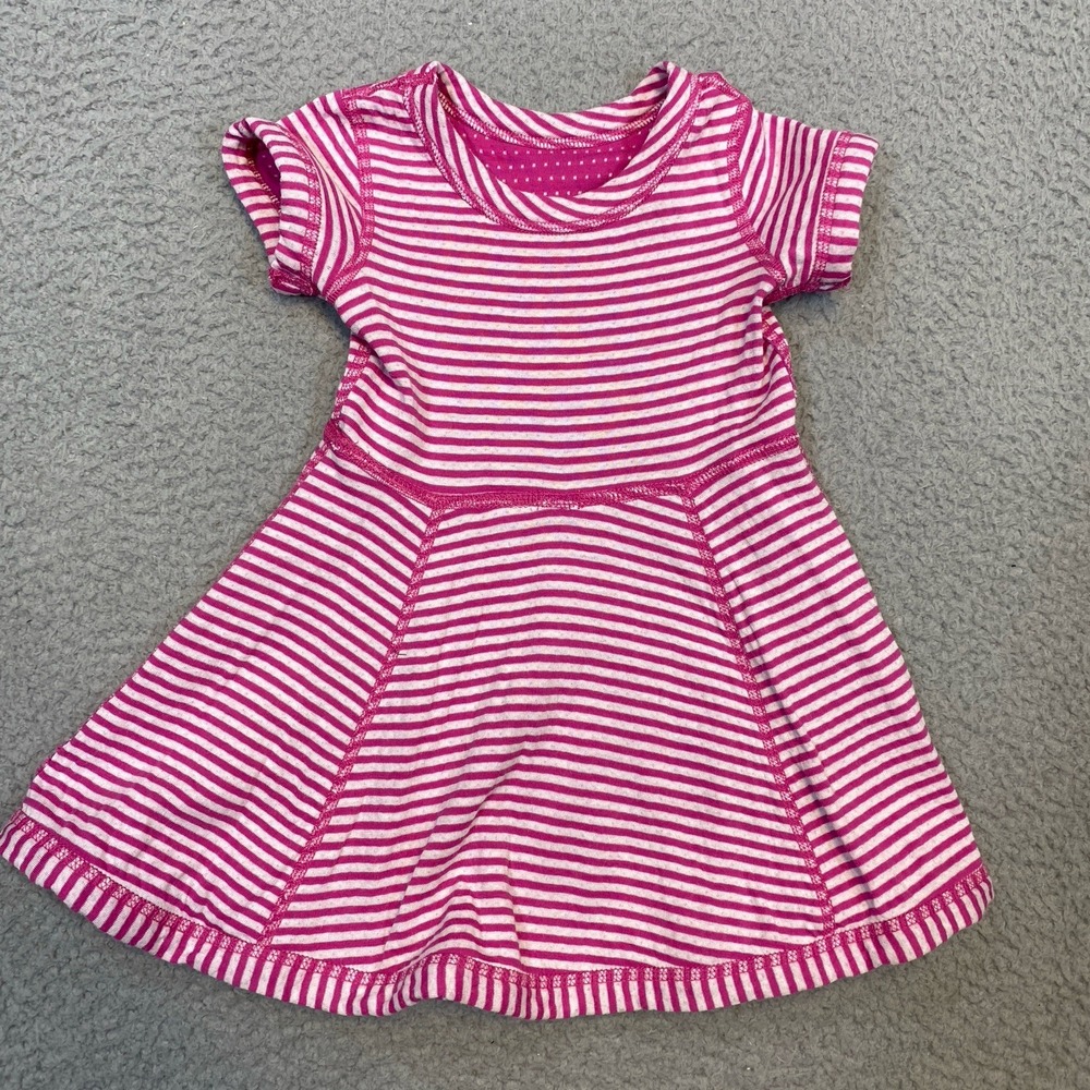 Hanna Andersson Dress 18-24 m Pink Knit Reversible Cotton Dotted Short Sleeve - Picture 2 of 5